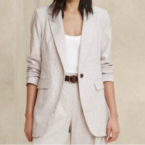 Banana Republic Long & Lean Blazer Light Grey Linen Blend Size 14